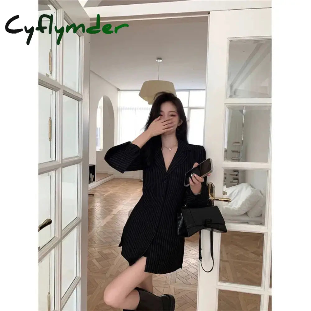 Cyflymder Black Striped Blouses Women Korean Sexy V-Neck Slim Shirts Office Lady Fashion Elegant
