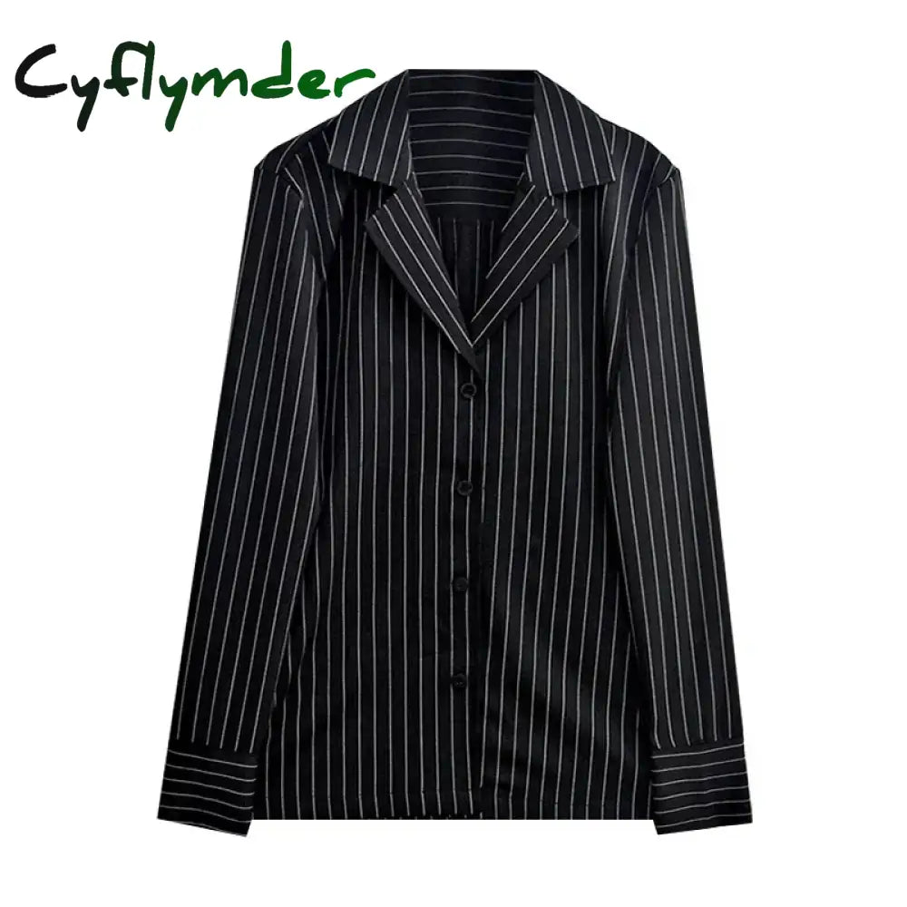 Cyflymder Black Striped Blouses Women Korean Sexy V-Neck Slim Shirts Office Lady Fashion Elegant