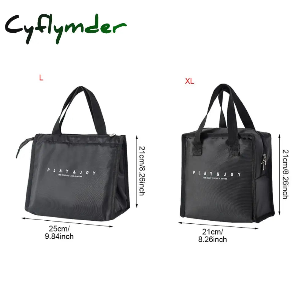Cyflymder Black Thermal Family Lunch Bag Picnic School Cold Insulation Bento Pouch Travel Food