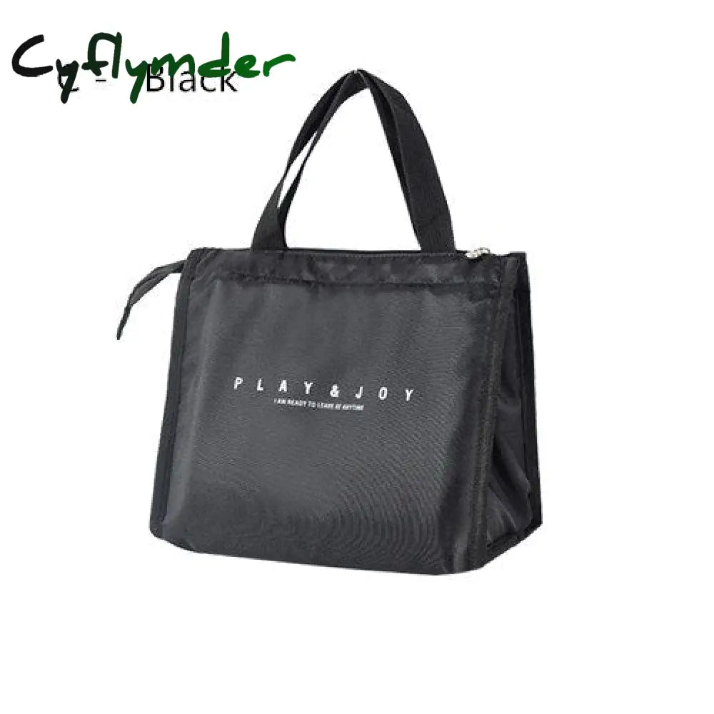 Cyflymder Black Thermal Lunch Bag Portable Cooler Insulated Picnic Bento Tote Travel Fruit Drink