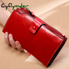 Blocking Genuine Leather Women Wallet Long Lady Leather Purse Brand Design Luxury Oil Wax Leather Female Wallet Coin Purse