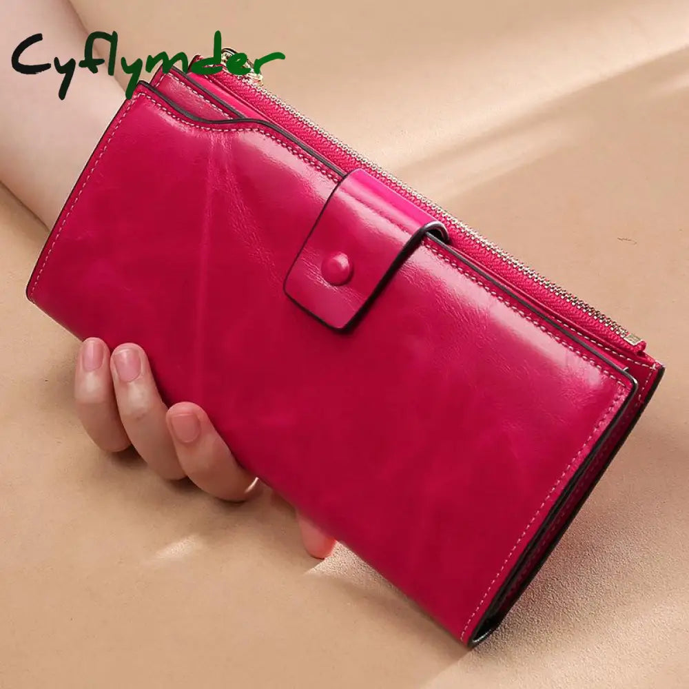 Cyflymder Blocking Genuine Leather Women Wallet Long Lady Purse Brand Design Luxury Oil Wax Female