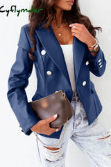 Cyflymder - Blue Casual Solid Cardigan Turn-Back Collar Outerwear Blazers