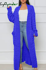 Cyflymder - Blue Casual Solid Patchwork Outerwear Cardigans