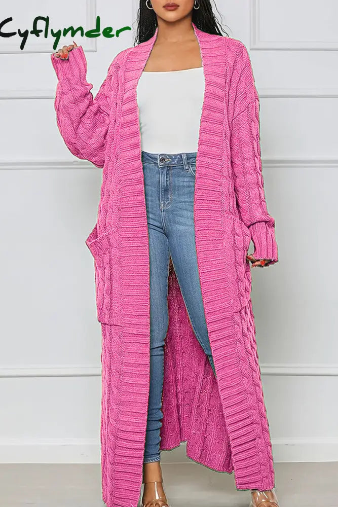 Cyflymder - Blue Casual Solid Patchwork Outerwear Pink / S Cardigans