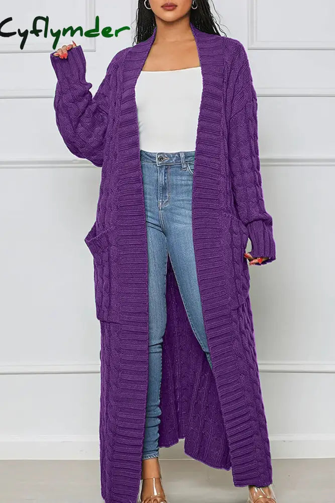 Cyflymder - Blue Casual Solid Patchwork Outerwear Purple / S Cardigans