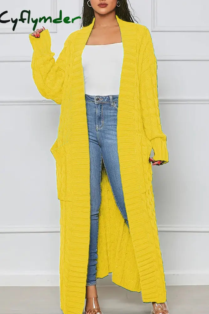 Cyflymder - Blue Casual Solid Patchwork Outerwear Yellow / S Cardigans