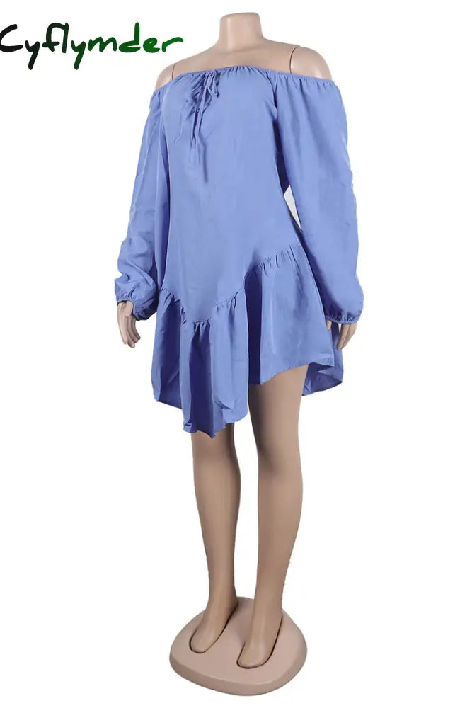 Cyflymder - Blue Casual Sweet Daily Simplicity Patchwork Frenulum Flounce Solid Color Off The