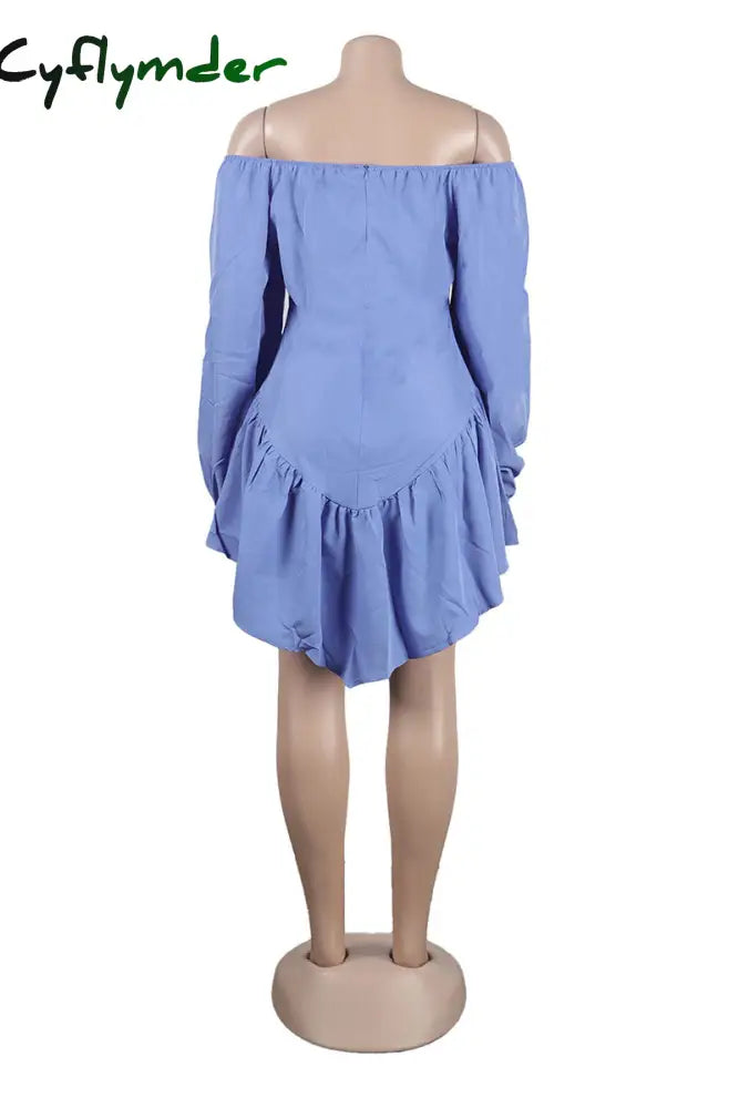 Cyflymder - Blue Casual Sweet Daily Simplicity Patchwork Frenulum Flounce Solid Color Off The