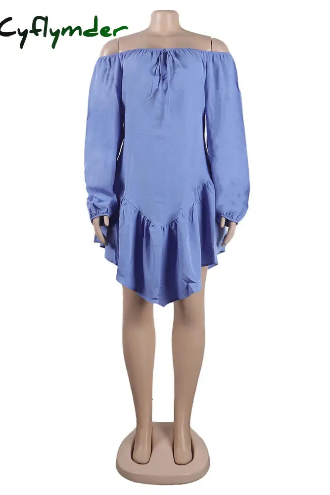 Cyflymder - Blue Casual Sweet Daily Simplicity Patchwork Frenulum Flounce Solid Color Off The