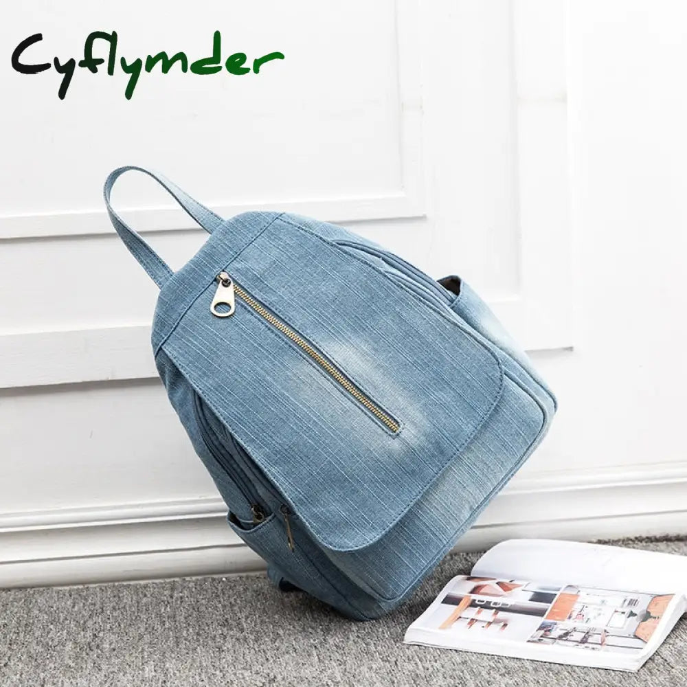 Cyflymder Blue Denim Canvas Women Backpack Big Capacity High Quality Female School Bag Casual Jeans