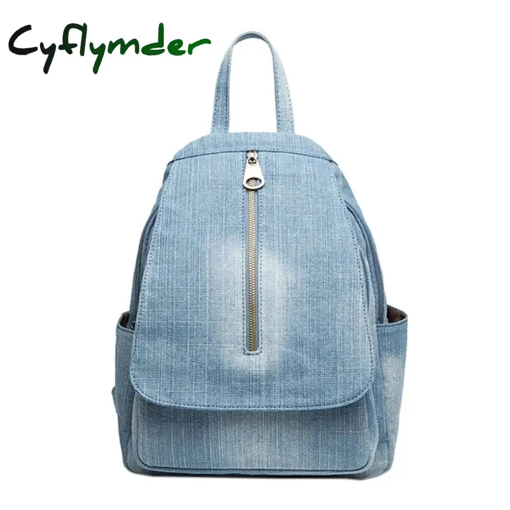 Cyflymder Blue Denim Canvas Women Backpack Big Capacity High Quality Female School Bag Casual Jeans