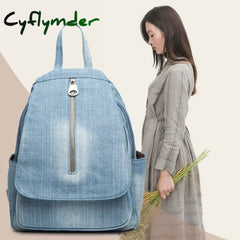 Cyflymder Blue Denim Canvas Women Backpack Big Capacity High Quality Female School Bag Casual Jeans