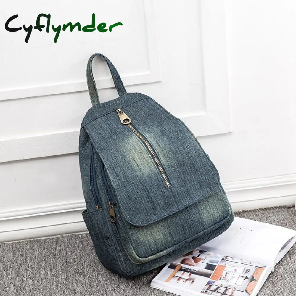 Cyflymder Blue Denim Canvas Women Backpack Big Capacity High Quality Female School Bag Casual Jeans