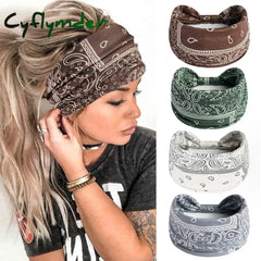 Cyflymder Boho Knot Turbans Yoga Elastic Head Wrap Women Headband Wide Hairbands Headwear Floral