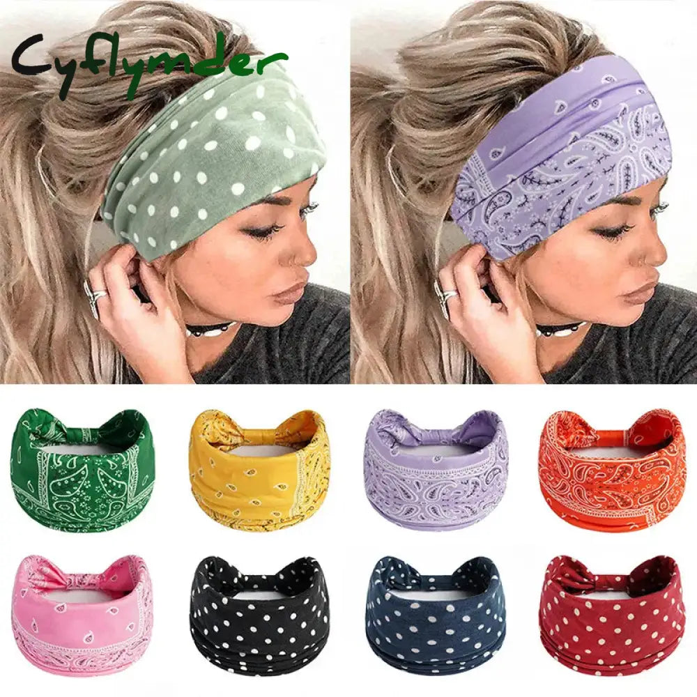 Cyflymder Boho Knot Turbans Yoga Elastic Head Wrap Women Headband Wide Hairbands Headwear Floral