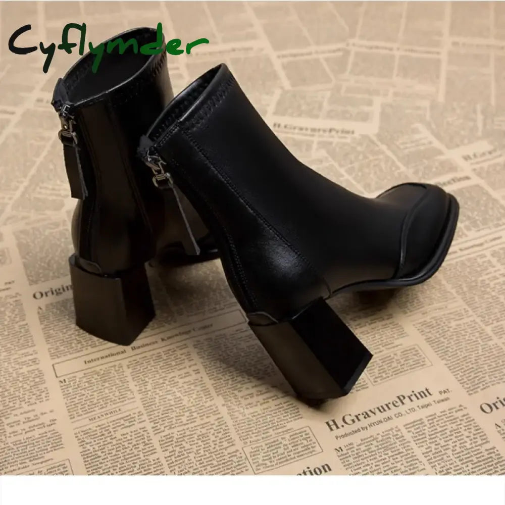 Cyflymder Booties Very High Heels Shoes for Women Heeled Brown Leather Footwear Work Short Female Ankle Boots Pu Sale