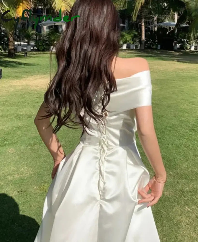 Cyflymder Bow Slash Neck Sexy Dress Summer Women White Fairy Elegant A-Line Midi Dresses Female