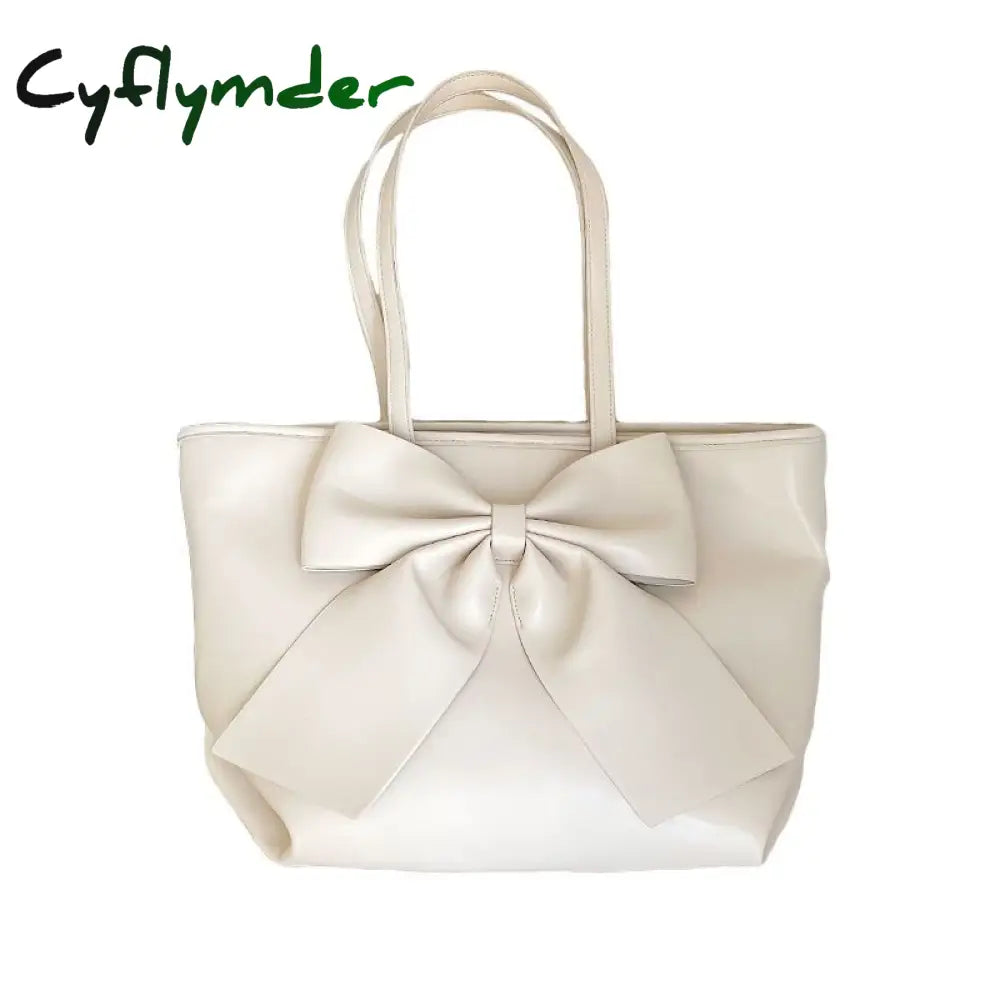 Cyflymder Bow Tie Tote Bags For Women Trendyol Large Capacity Ladies Underarm Bag Spring Pu Leather