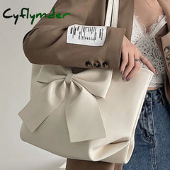 Cyflymder Bow Tie Tote Bags For Women Trendyol Large Capacity Ladies Underarm Bag Spring Pu Leather