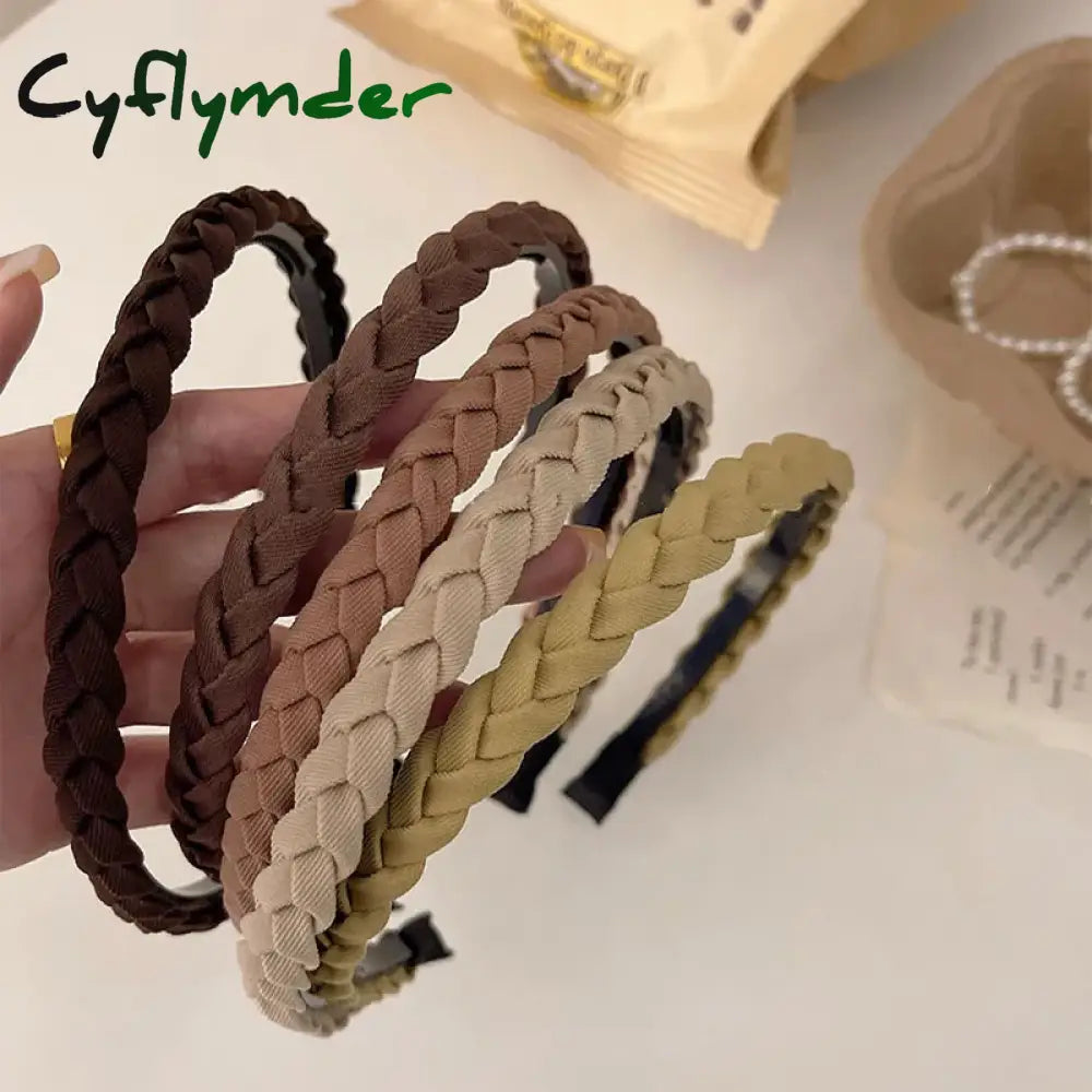 Cyflymder Braided Twist Leather Hairband Solid Thin Headband Twine Bohemia Non-Slip Hair Band Wide