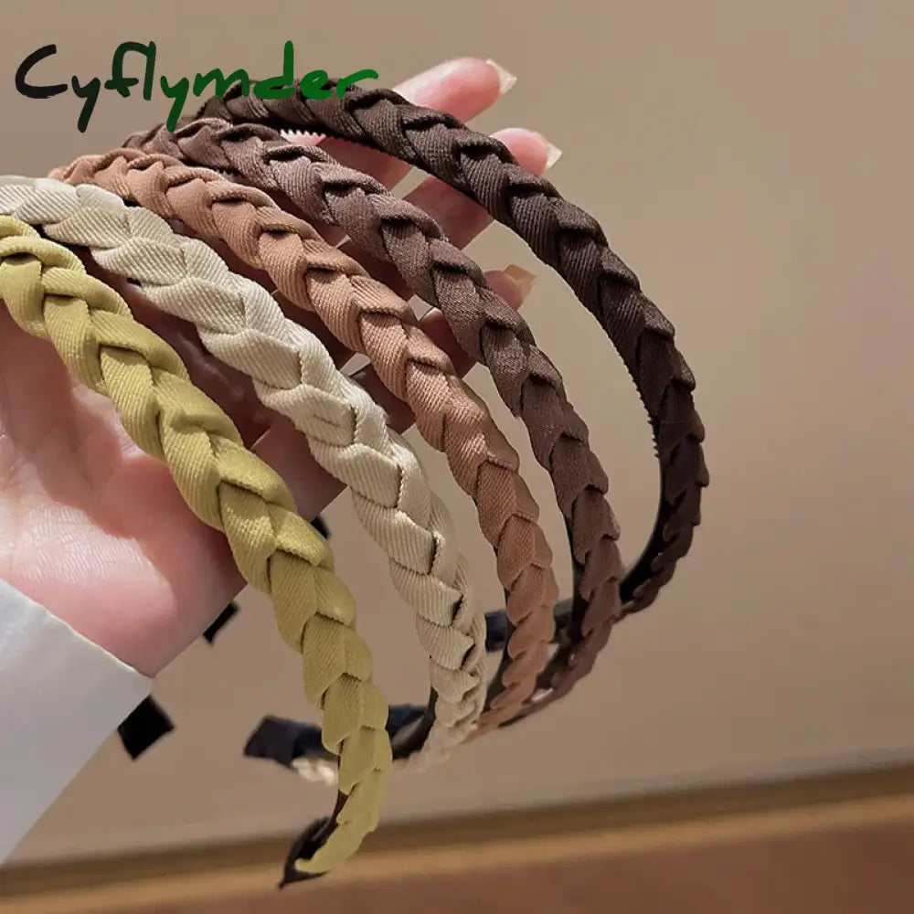 Cyflymder Braided Twist Leather Hairband Solid Thin Headband Twine Bohemia Non-Slip Hair Band Wide