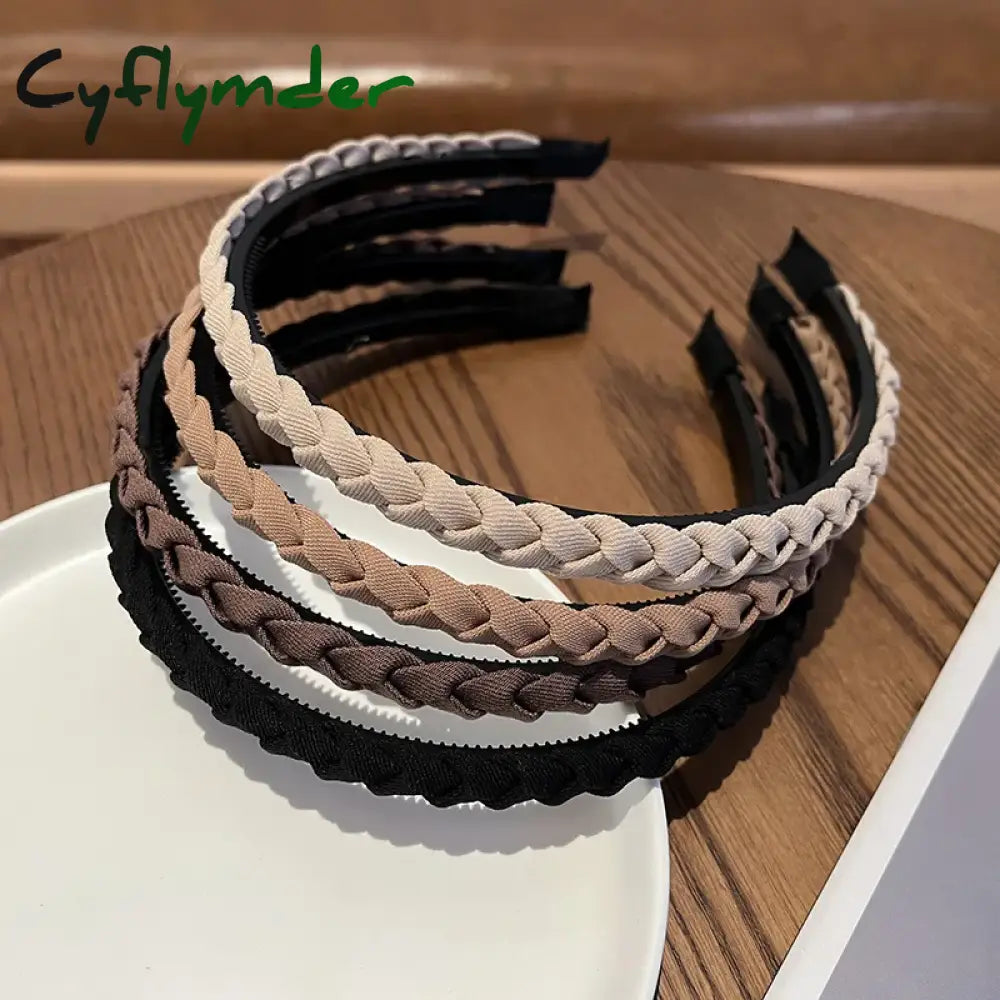 Cyflymder Braided Twist Leather Hairband Solid Thin Headband Twine Bohemia Non-Slip Hair Band Wide