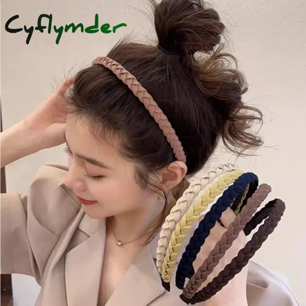 Cyflymder Braided Twist Leather Hairband Solid Thin Headband Twine Bohemia Non-Slip Hair Band Wide