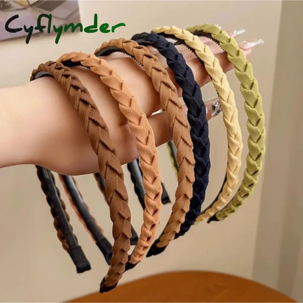 Cyflymder Braided Twist Leather Hairband Solid Thin Headband Twine Bohemia Non-Slip Hair Band Wide