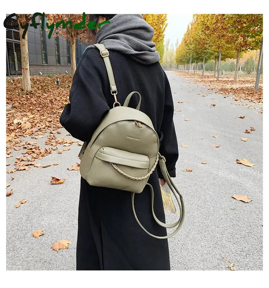 Cyflymder Brand Design Women Backpack Small Fashion Chain School Bag For Teenager Girls Pu Leather