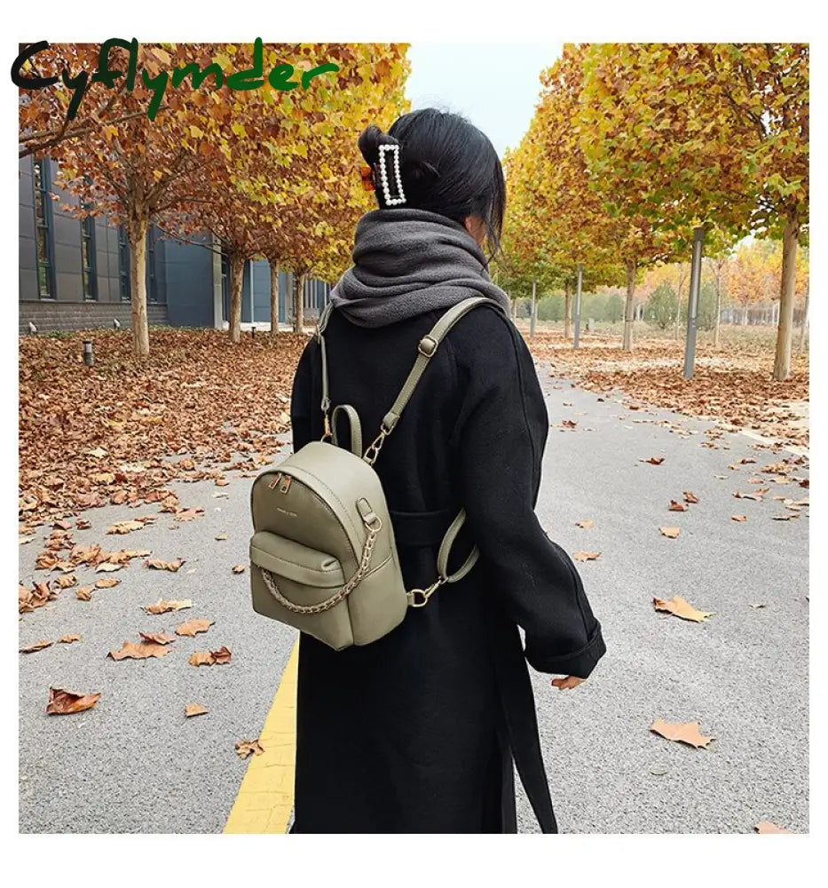Cyflymder Brand Design Women Backpack Small Fashion Chain School Bag For Teenager Girls Pu Leather