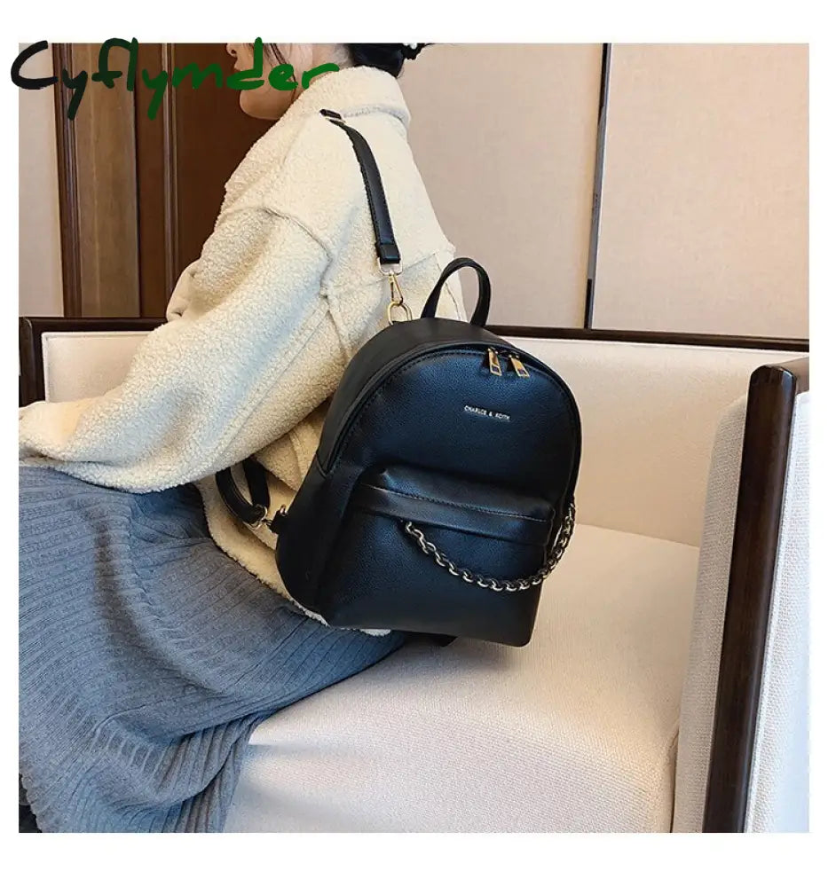 Cyflymder Brand Design Women Backpack Small Fashion Chain School Bag For Teenager Girls Pu Leather