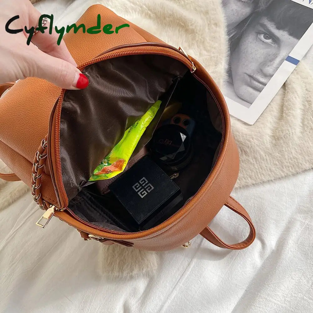 Cyflymder Brand Design Women Backpack Small Fashion Chain School Bag For Teenager Girls Pu Leather