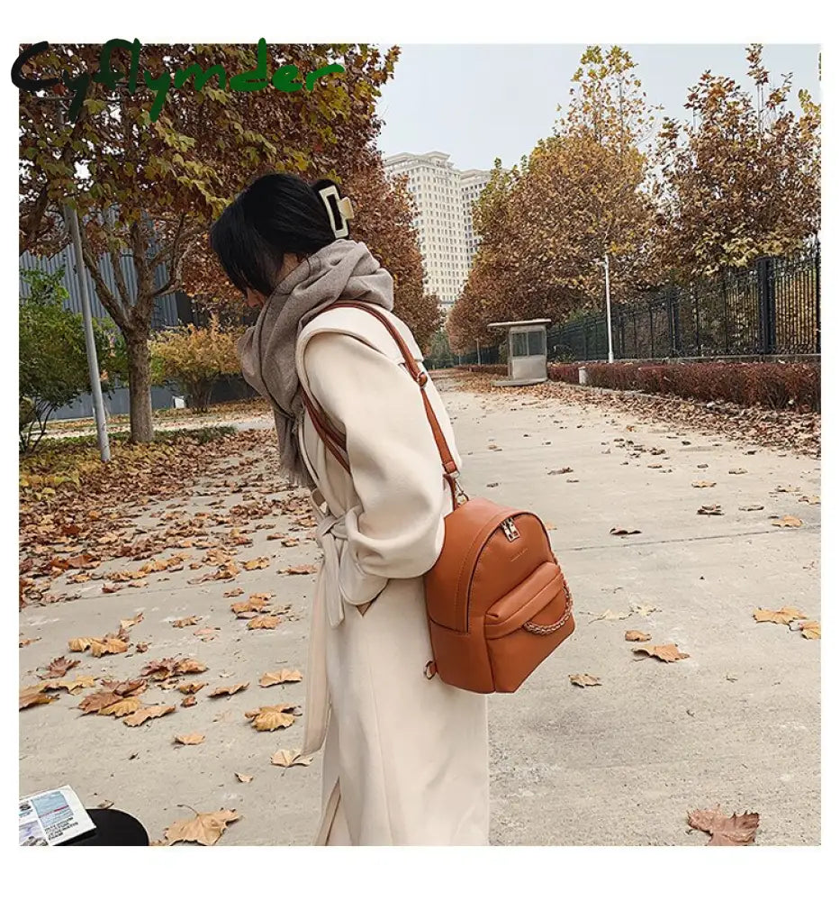 Cyflymder Brand Design Women Backpack Small Fashion Chain School Bag For Teenager Girls Pu Leather