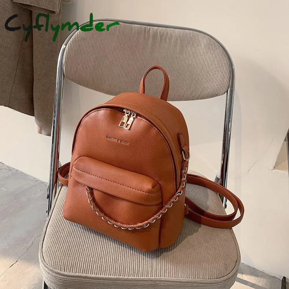 Cyflymder Brand Design Women Backpack Small Fashion Chain School Bag For Teenager Girls Pu Leather