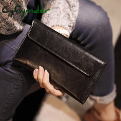 Cyflymder Brand Genuine Leather Women Wallet Long Thin Purse Cowhide Multiple Cards Holder Clutch