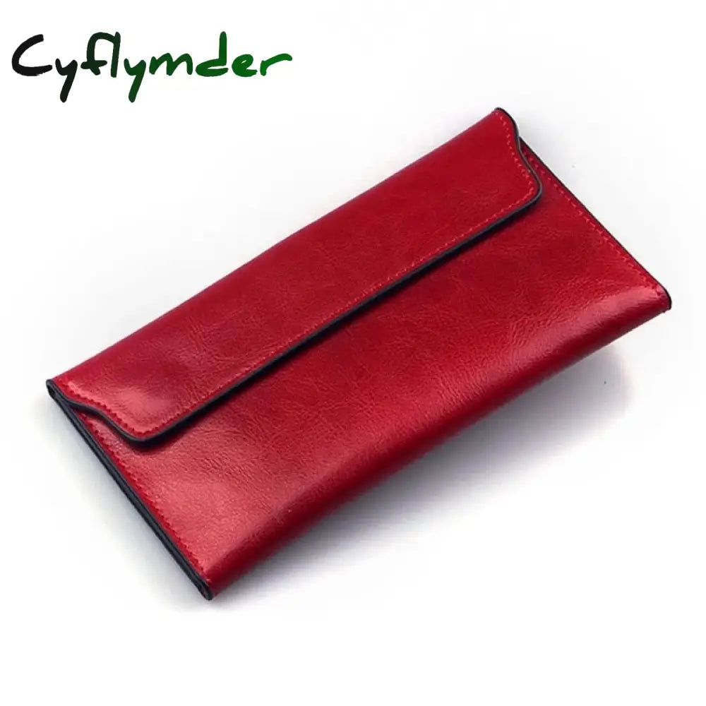 Cyflymder Brand Genuine Leather Women Wallet Long Thin Purse Cowhide Multiple Cards Holder Clutch