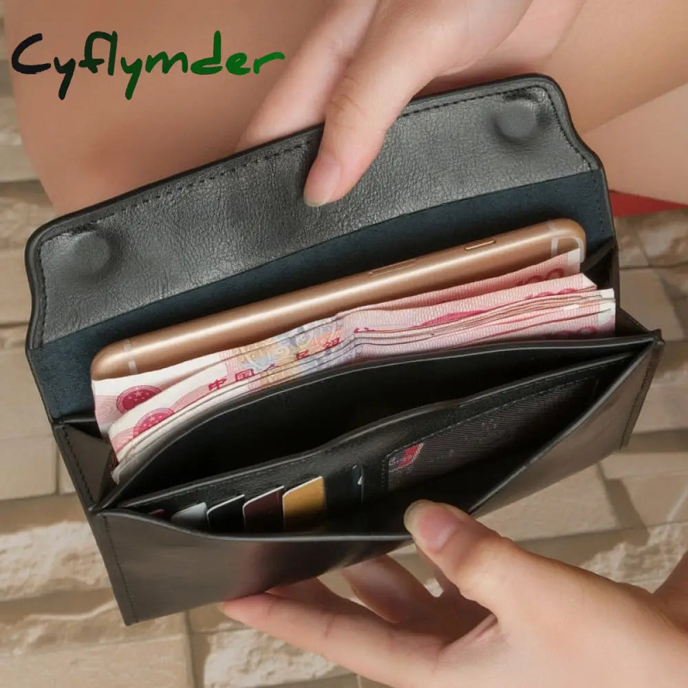 Cyflymder Brand Genuine Leather Women Wallet Long Thin Purse Cowhide Multiple Cards Holder Clutch