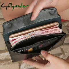 Cyflymder Brand Genuine Leather Women Wallet Long Thin Purse Cowhide Multiple Cards Holder Clutch