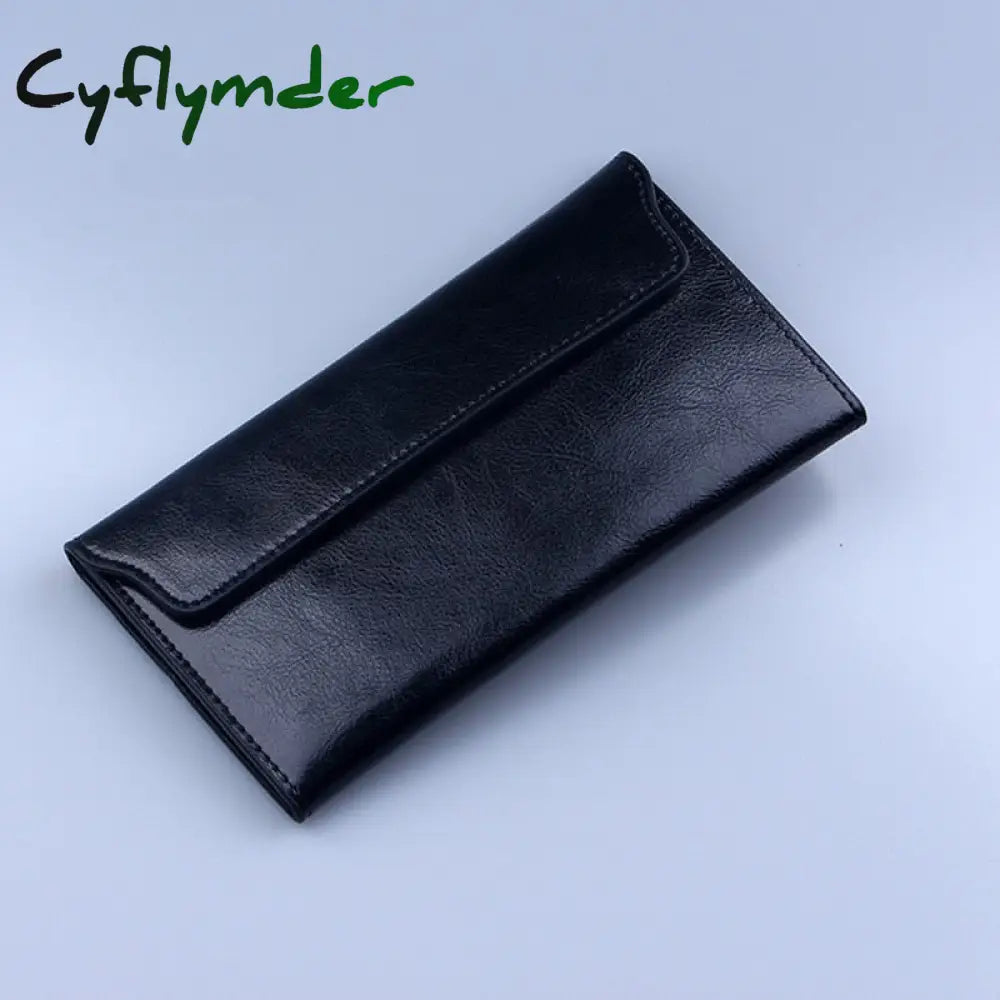 Cyflymder Brand Genuine Leather Women Wallet Long Thin Purse Cowhide Multiple Cards Holder Clutch