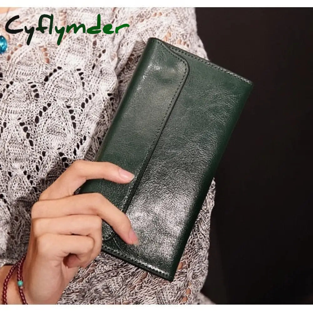 Cyflymder Brand Genuine Leather Women Wallet Long Thin Purse Cowhide Multiple Cards Holder Clutch