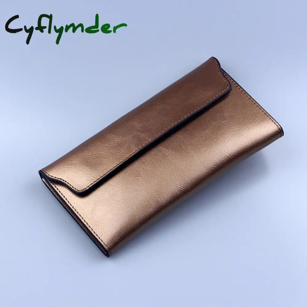 Cyflymder Brand Genuine Leather Women Wallet Long Thin Purse Cowhide Multiple Cards Holder Clutch