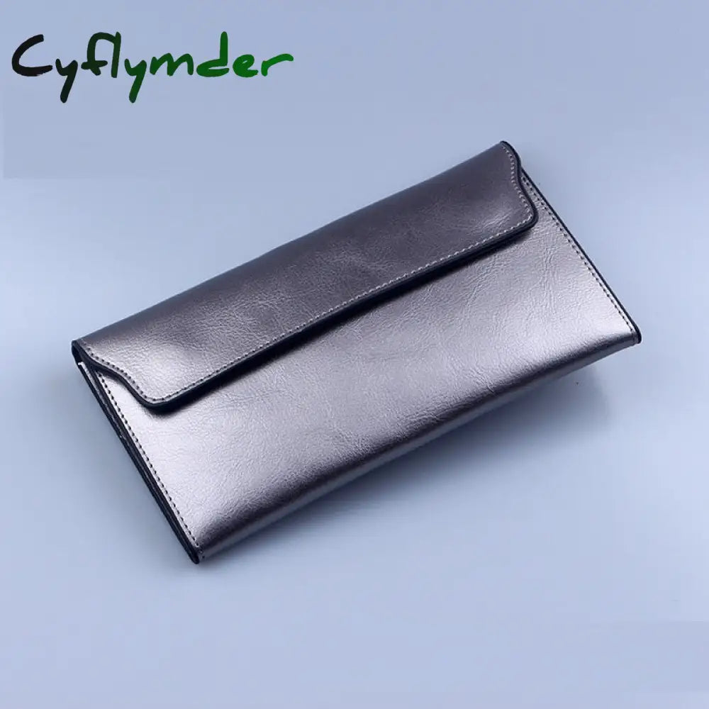 Cyflymder Brand Genuine Leather Women Wallet Long Thin Purse Cowhide Multiple Cards Holder Clutch