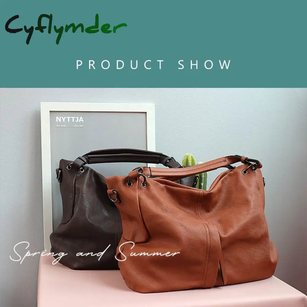 Cyflymder Brand Large Women’s Leather Handbags High Quality Female Pu Hobos Shoulder Bags Solid