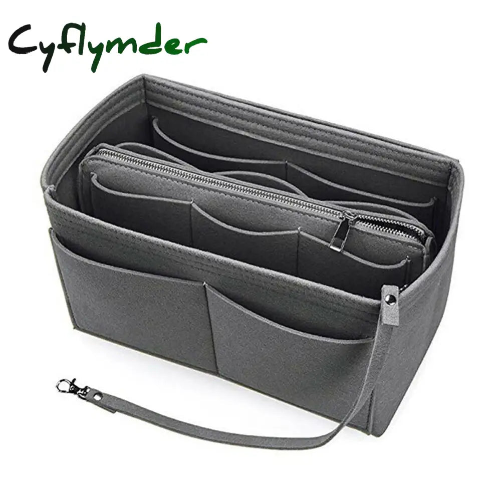 Cyflymder Brand Make Up Organizer Felt Insert Bag For Handbag Travel Inner Purse Portable Cosmetic