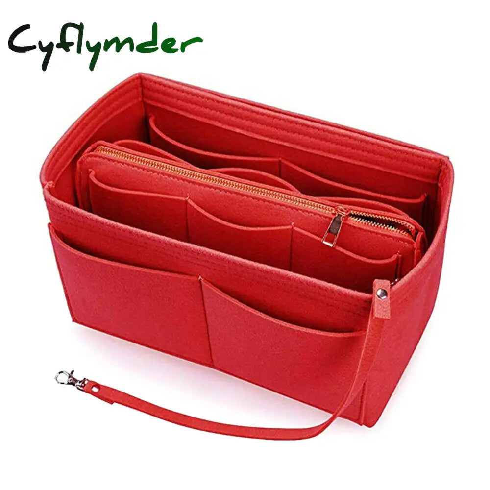 Cyflymder Brand Make Up Organizer Felt Insert Bag For Handbag Travel Inner Purse Portable Cosmetic