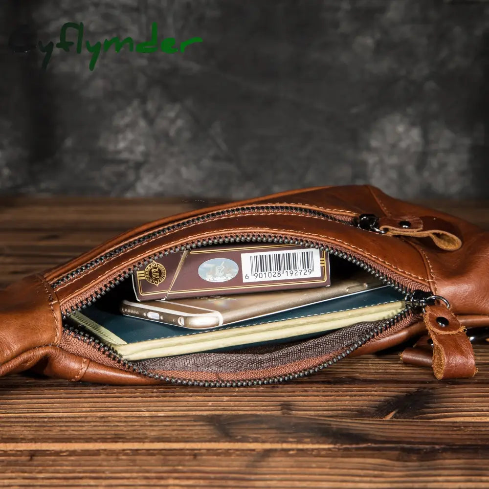Cyflymder Brand Men Natural Leather Retro Coffee Tringle Chest Pack Bag Design Male Sling Crossbody