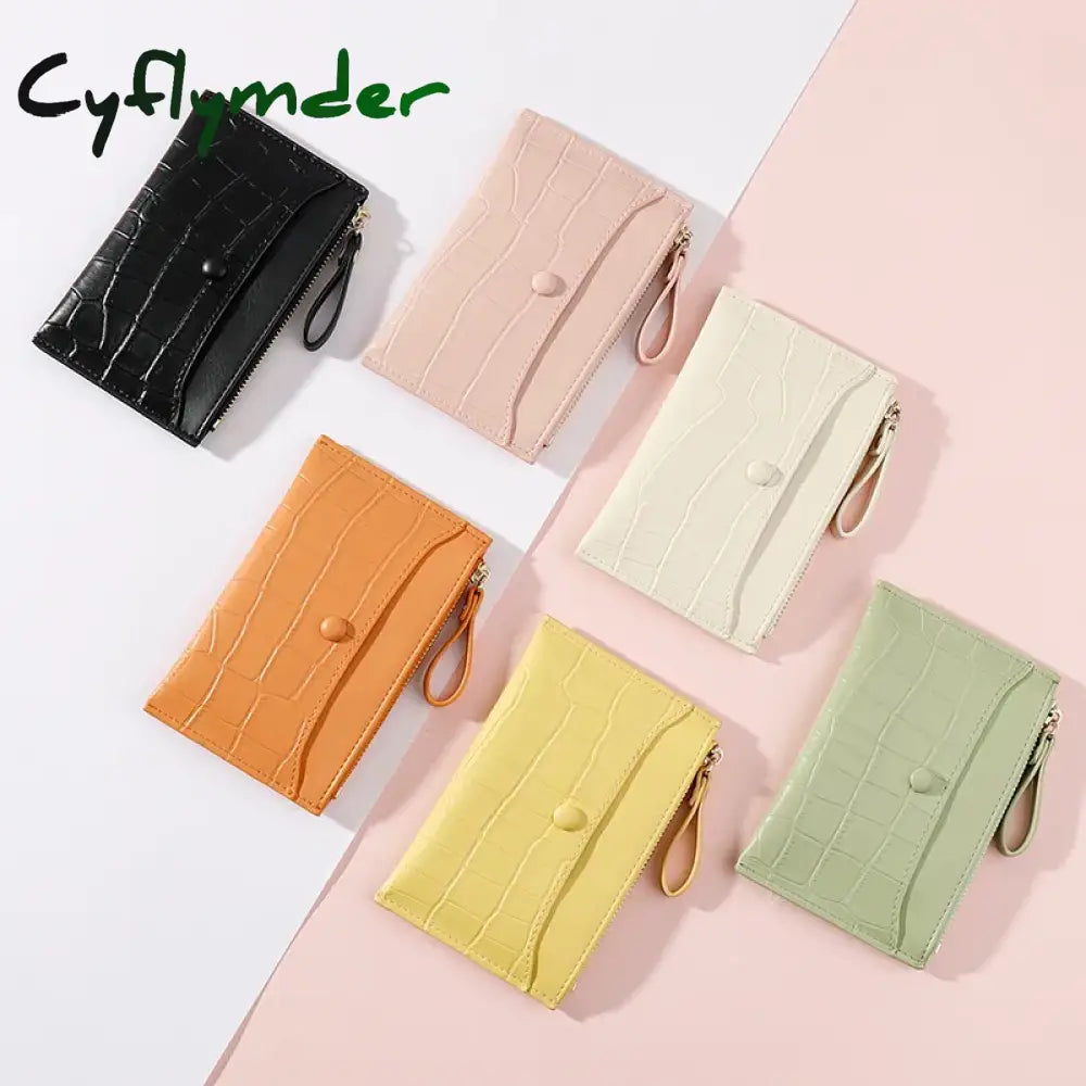 Cyflymder Brand Stone Pattern Mini Women Card Holder Cute Credit Id Holders Zipper Slim Wallet Case