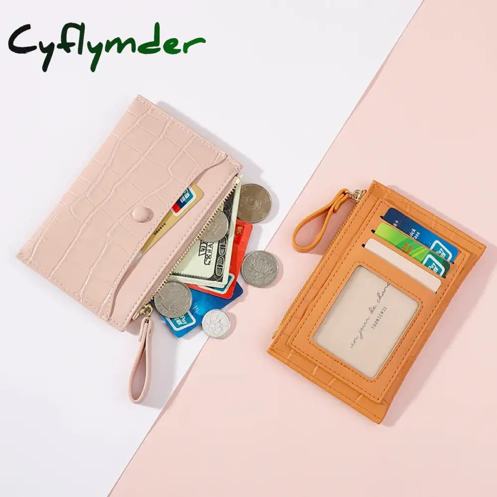 Cyflymder Brand Stone Pattern Mini Women Card Holder Cute Credit Id Holders Zipper Slim Wallet Case