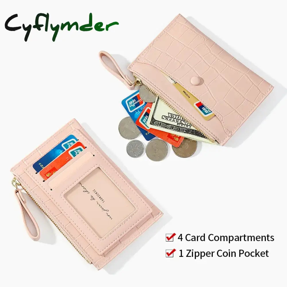 Cyflymder Brand Stone Pattern Mini Women Card Holder Cute Credit Id Holders Zipper Slim Wallet Case